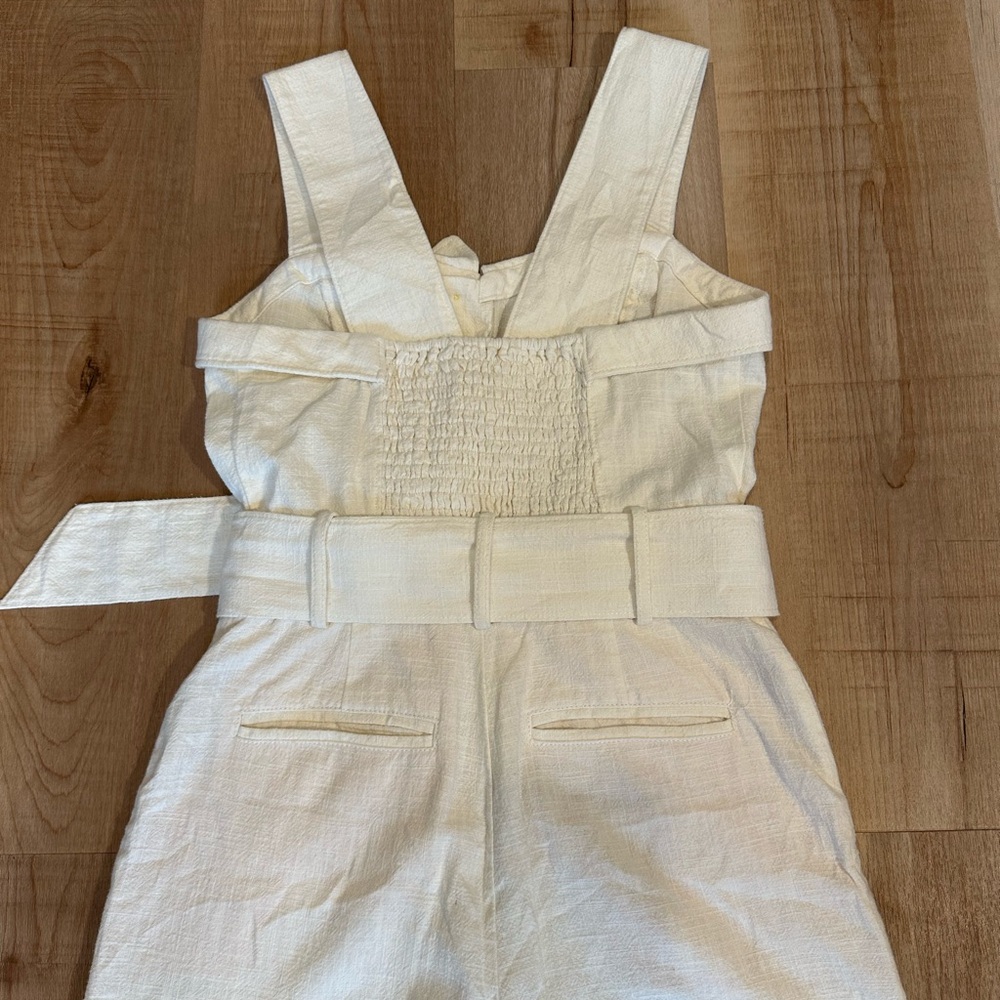 Anthropologie Button Front Belted Wide Leg Crop Jumpsuit Cream Size 00 Linen - Picture 6 of 16